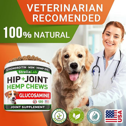 STRELLALAB Health & Wellness Supplements for Dogs, Various Formulas & Benefits - Hemp Hip & Joint Supplement for Dogs - Hemp Chews for Dogs