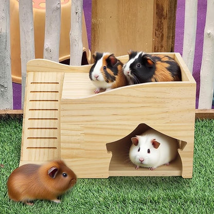Guinea Pigs Hideout, Wood Hamster House Castle with Stairs and Window, Small Animals Bed Hut Habitats, Ideal for Chinchillas Dwarf Mice Gerbils Playing Hiding, No Installation Required