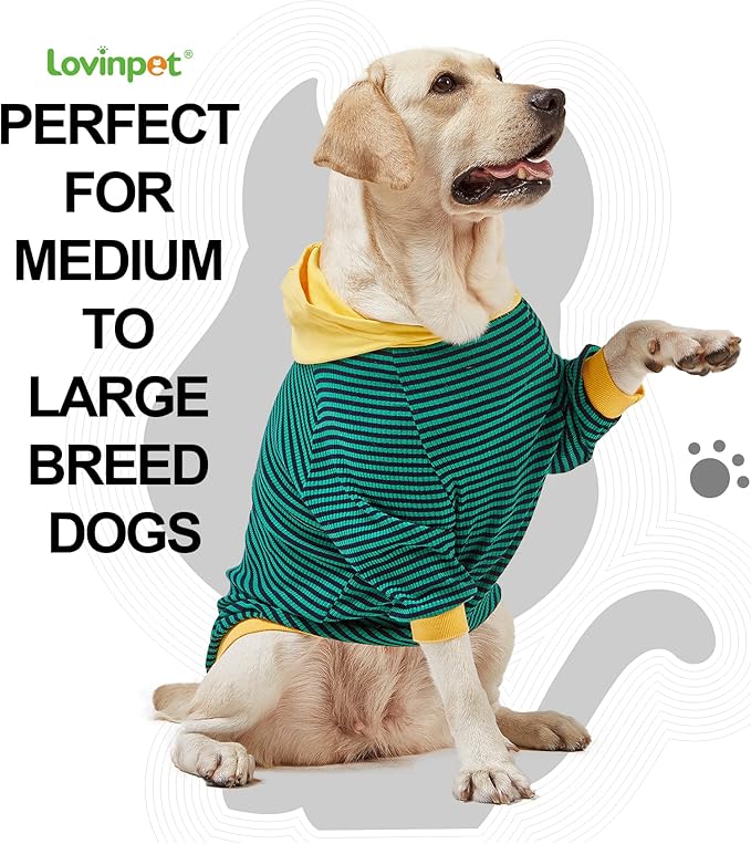 LovinPet Large Dog Pajamas, Cotton Green Stripe Dog Shirt, Pet Pajamas for Dogs, Onesies for Dogs, Stop Shedding for Dogs, Pitbull Shirt, Pet PJ's, 2XL