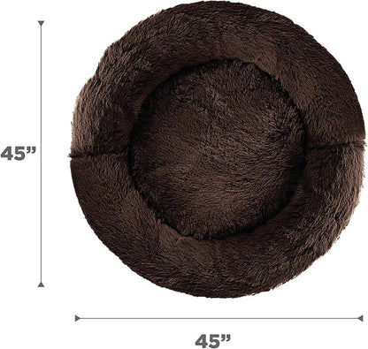 Best Friends by Sheri Original Calming Donut Dog and Cat Bed, Shag Faux Fur, Dark Brown, XL (45in x 45in) - Anxiety Relief for Pets Up to 150 lbs