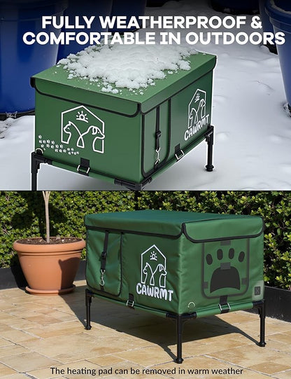 Outdoor Heated Cat House, Detachable Feral Cats House with Open Window, Weatherproof in Winter, Cat Shelter with Pet Heating Pad (Green, Medium)