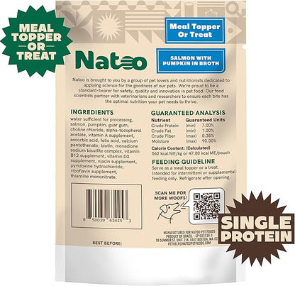 NATOO Dog Food Topper for Picky Eaters & Dog Treat (Salmon with Pumpkin), Dog Toppers for Dry Food, Wet Meal Toppers for Dogs & Puppies, Limited Ingredient Dog Food, (Case of 20) 3 oz Each