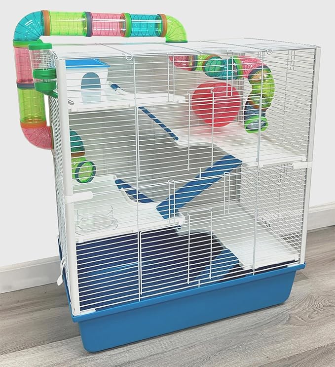Extra Large 23" Multi-Floors Hamster Mansion Mouse Habitat Gerbil Home Rat House Small Animal Critter Expandable and Customizable Cage with Hide House Running Wheels Food Dish Water Bottle Deep Base