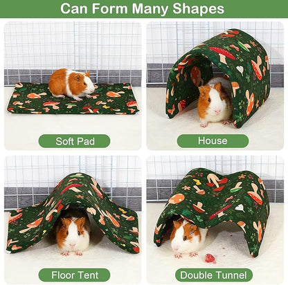 Bienbee Guinea Pig Tunnel and Hideout - Washable Rabbit Style Bunny House - Small Animal Forest-Themed Mushrooms