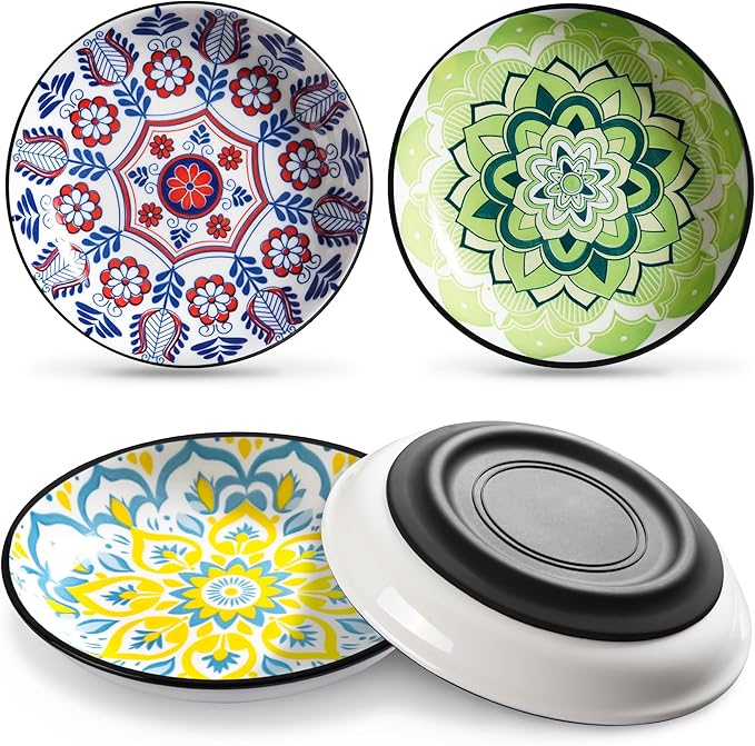 Non-Slip Cat Bowl,Ceramic Cat Food Bowls with Silicone Bottom, Anti-Whisker Fatigue Cats Dishes Set, Shallow & Wide Kitten Plates for Food and Water, 4 Pack