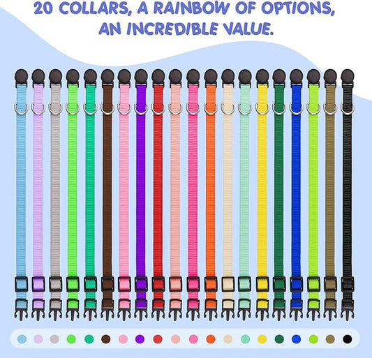 20 Pack Puppy Collars,Puppy Collars for Small Puppies Safety Buckle Soft Nylon Newborn Whelping Litter Collars(M)