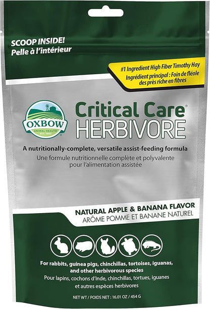 Oxbow Critical Care Herbivore, Emergency Rabbit & Guinea Pig Food, Natural Apple Banana Flavor, Veterinary Formula, Critical Care Herbivore, Assist Feeding Formula for Pets, 454 gram bag
