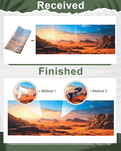 Breling 4 Pcs 71 x 18 Inch Reptile Habitat Background with Nano Glue Gobi Sun Cactus Stone and Green Tree Fern Stream Terrarium Background Polyester Durable Aquarium Accessories