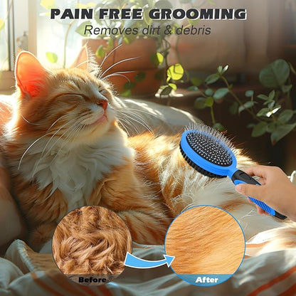 2PCS Pet Grooming Tools - Double-Sided Brush for Shedding and Bathing, Suitable for Short/Long Haired Dogs Cats and Horses, Deshedding Dog Brush, Mane & Tail Combs for Horses - Pet Supplies (Blue)