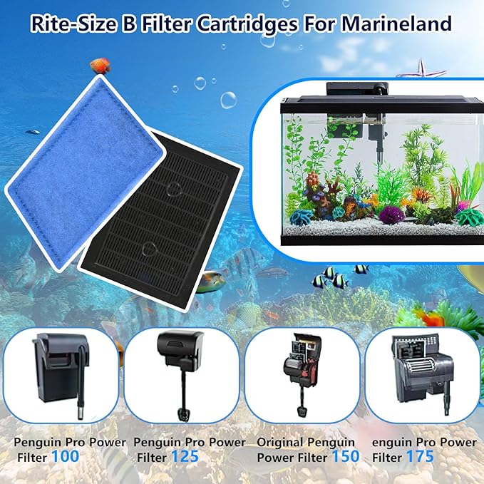 12 PCS Aquarium Filter Cartridge Filters, Rite-Size B (EZ-Change #2) Fish Tank Filter Cartridge, Replacement with Power Filters 100 125 Pro Power Filter 150 175