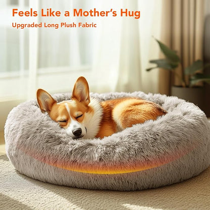 Deconovo Calming Donut Dog Bed, Washable Plush Round Pet Bed for Small Dogs & Cats with Raised Rim, Non-Slip Base and Soft Faux Fur—Lightweight, Easy-Care Design Camel 37" L x 37" W x 8" Th