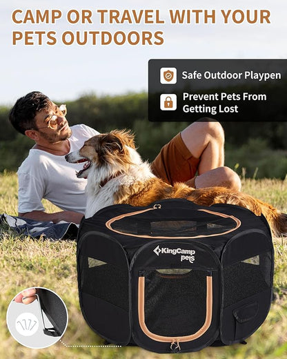 KingCamp Dog Playpen, Portable Foldable Cat Kitten Puppy Tent Crates 29"/36"/50" Pop Up Pet Playpen with Zippered Bottom & Cover for Indoor Outdoor Use (Small, Black)