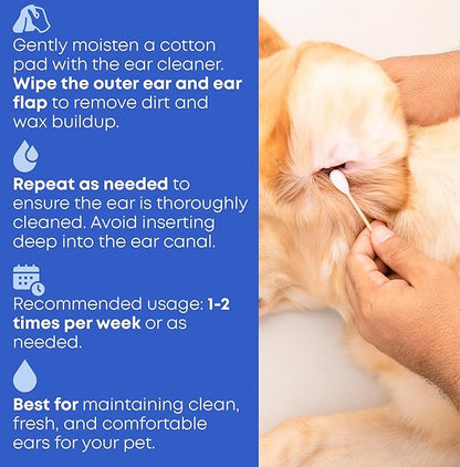 Ear Cleaner Drops & Wash Solution for Cats and Dogs – Gentle Ear Hygiene, Wax Removal & Odor Control for Pets