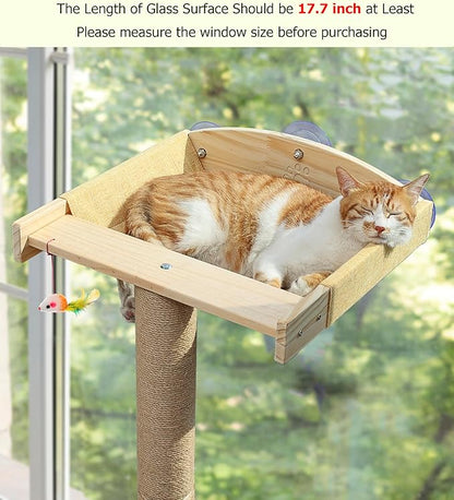 Cat Window Perch with Tall Scratching Posts, Inside 46" Climbing Tree Hammmock Mounted with Suction Cups for Sleeping,Playing and Watching Birds