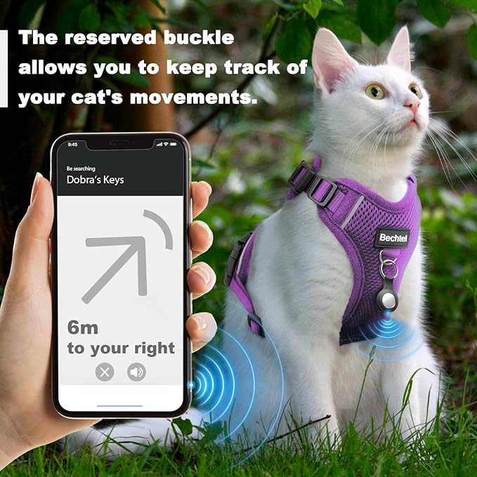Kitten Harness and Leash Seat, The Upgrade Can be Adjusted in Four Directions and Breathable Cat Harness for Anti Escape That can be Fitted and Positioned, Reflective Strips Harness, Purple,XXS