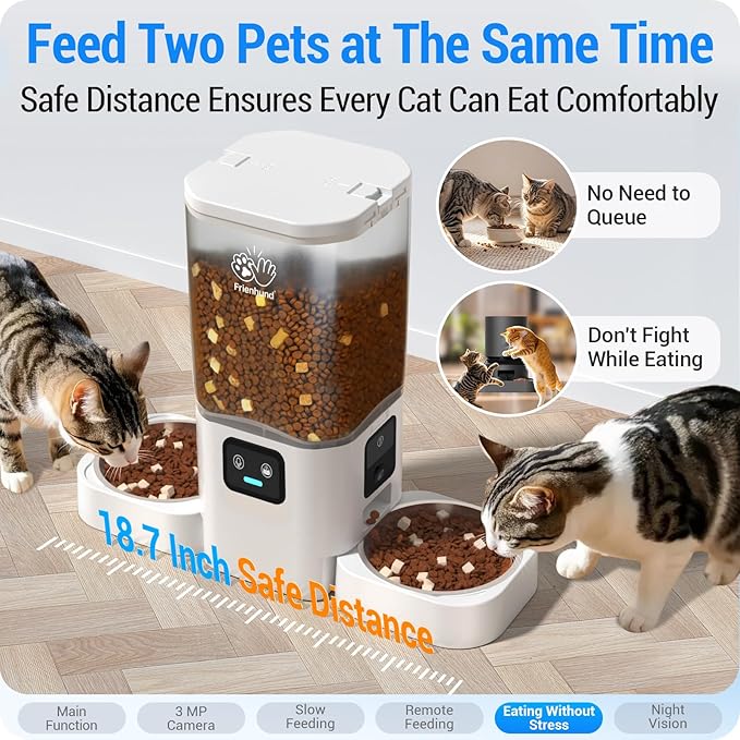 Automatic Cat Feeder with 2 Camera for 2 Cats: 5G WiFi Automatic Dog Feeder with Night Vision & Slow Feed, 7L Auto Cat Food Dispenser for Multiple Pet, Detachable for Easy Cleaning - 29 Cup