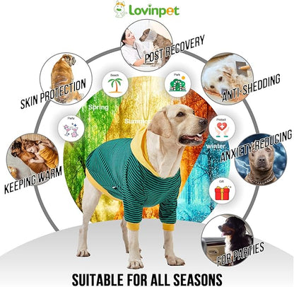 LovinPet Large Dog Pajamas, Cotton Green Stripe Dog Shirt, Pet Pajamas for Dogs, Onesies for Dogs, Stop Shedding for Dogs, Pitbull Shirt, Pet PJ's, 3XL