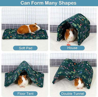 Bienbee Guinea Pig Tunnel, Guinea Pig Hideout, Washable Rabbit Tunnel and Bunny House, Rabbit Toys in Cages for Guinea Pig Bunny Rabbit Small Animal Green Flowers