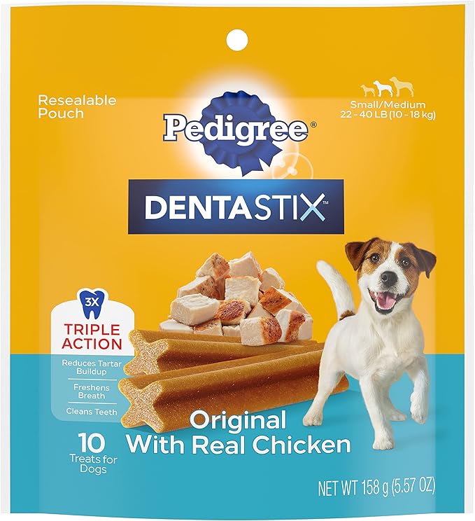 Pedigree DENTASTIX Small/Medium Dog Dental Treats Original Flavor Dental Bones, 5.57 oz. Pack, Pack of 7 (70 Total Treats)