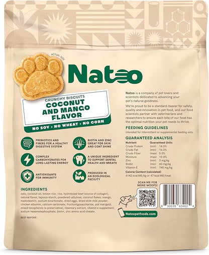 NATOO Healthy Treats for Large Dogs, Crunchy Biscuits Coconut & Mango Flavor – Natural Dog Treats, Rich in Omega 6, Prebiotics & Fibers, Antioxidants for Immunity (8 oz)