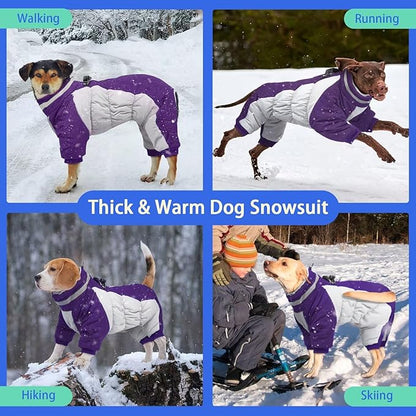 MIGOHI Full Body Dog Coat - Warm Reflective Winter Coat with Harness, Turtleneck Fleece Jacket for Small to Large Dogs - Four-Legged Snowsuit with Zipper