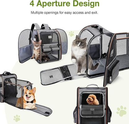 Lekebobor Large Cat Backpack Carrier Expandable Pet Carrier Backpack for Small Dogs Medium Cats Fit Up to 18 Lbs, Dog Backpack Carrier, Foldable Puppy Backpack Carrier for Travel, Hiking,Grey
