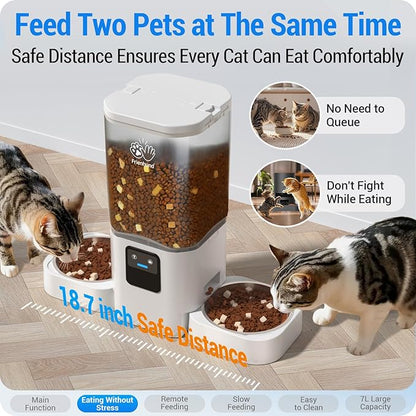 Automatic Cat Feeder 2 Cats with Slow Feed: Dual Automatic Dog Feeder with 5G WiFi, Cat Food Dispenser with APP Control for Multiple Pets, Detachable for Easy Clean,Large Food Storage-29 Cup