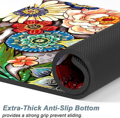 Rnivvi Dog Food Mat, 12" x 19" Flower Absorbent Dog Cat Bowl Mat for Food and Water, Cute Anti-Slip Rubber Pet Feeding Rug Protect Floors, Puppy Placemat for Feeding & Watering Supplies,Mandala Floral