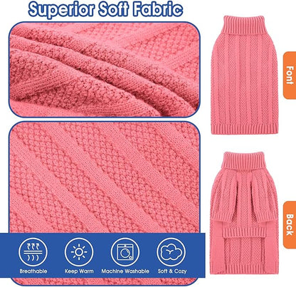 Queenmore Dog Sweaters for Medium Dogs Girls Boys,Soft Dog Sweater Christmas,Turtleneck Pullover Pet Sweaters Knitwear Outfit for Holiday,Knitted Soft Thick Warm Sweater for Bulldog,Dachshund(Pink,M)