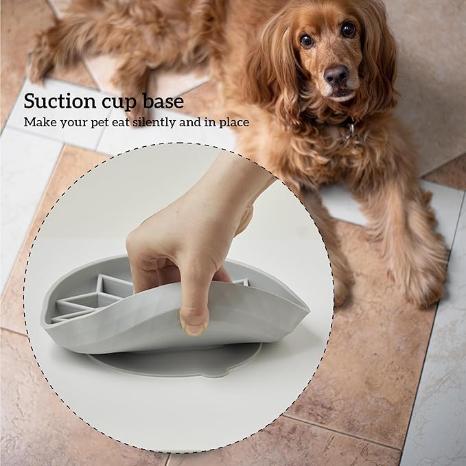 OHMO Slow Feeder Dog & Cat Bowl, Non-Slip with Suction Cup, Food-Grade Silicone, Anti-Choking & Anti-Bloat (Light Blue, M-Infinite, 7.3")