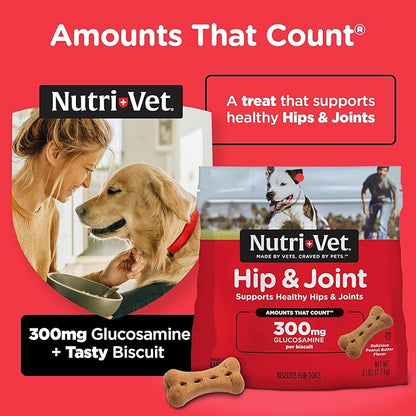 Nutri-Vet Hip & Joint Biscuits for Dogs, Dog Hip & Joint Supplement, Functional Treat, Large Sized Biscuit, 300mg of Glucosamine, 4 lb Bag