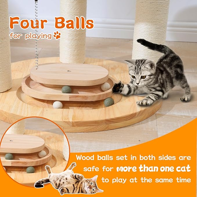 Large Cat Tree for Multiple Cats, Handmade with Natural Materials, Thick Scratching Posts, Stable & Sturdy Wooden Cat Scratcher, Stylish Nordic Design for Climbing & Play