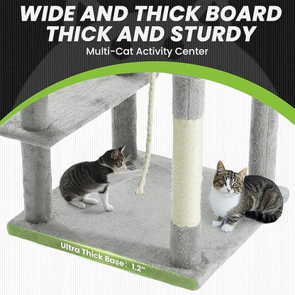 59 Inch Cat Tree Tower, Multi-Level Large Cat Tree for Indoor with Super Large Bed, Hammocks, Scratching Posts, Dangling Ball, Cat Furniture, Activity Center