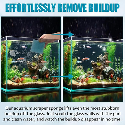 (6-Pack, Blue) 3.25x3.25x1 Aquarium Cleaner for Glass Walls Fish Tanks, Aquarium Glass Cleaning Tool Won't Scratch Glasses, Aquariums Sponge for Turtle Fish Tank