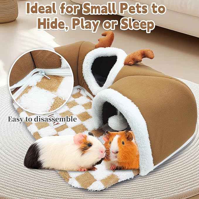 PINVNBY 3 Pcs Guinea Pig Hideout and Tunnel Bed, Removable Soft Bunny Tunnel Tube with Guinea Pig Liner Small Animal Tunnel Toy for Ferrets Hamster Hedgehog Kitty Chinchilla