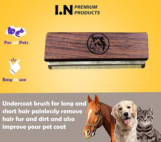 Deshedding Grooming Tools for Dogs Cats & Horse Easy Ergonomic Wooden Handle Professional Brush Grooming Tool, Remove painlessly 95 Percent of Lose Hair Fur & Dirt (5 inch) (5 inch)