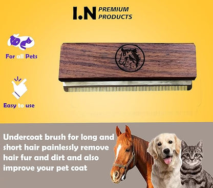 Deshedding Grooming Tools for Dogs Cats & Horse Easy Ergonomic Wooden Handle Professional Brush Grooming Tool, Remove painlessly 95 Percent of Lose Hair Fur & Dirt (5 inch) (5 inch)