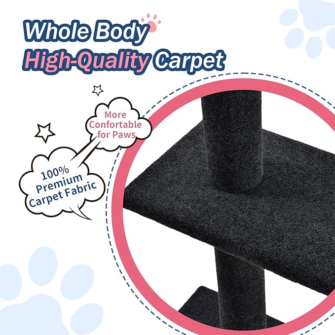 Max & Marlow Cat Tree Floor to Ceiling Cat Tower Height 95-108" Adjustable Kitten Tree Tall Climbing Tree with Carpet Scratching Post and Mat Cat Pole for Indoor Cats,Dark Grey