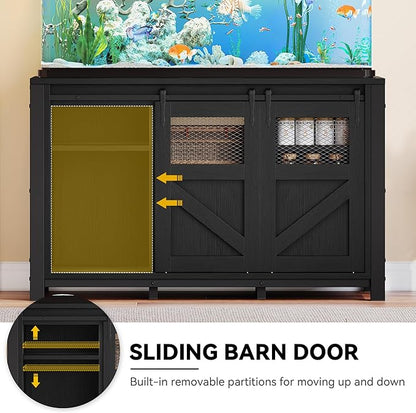 DWVO 120 Gallon Aquarium Stand with Power Outlets, Heavy Duty Metal Fish Tank Stand & Cabinet, Reptile Terrarium Table with 1100LBS Capacity for Aquarium Accessories Storage, Black