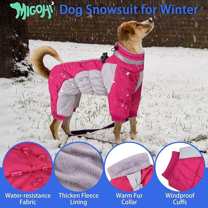MIGOHI Full Body Dog Coat - Warm Reflective Winter Coat with Harness, Turtleneck Fleece Jacket for Small to Large Dogs - Four-Legged Snowsuit with Zipper