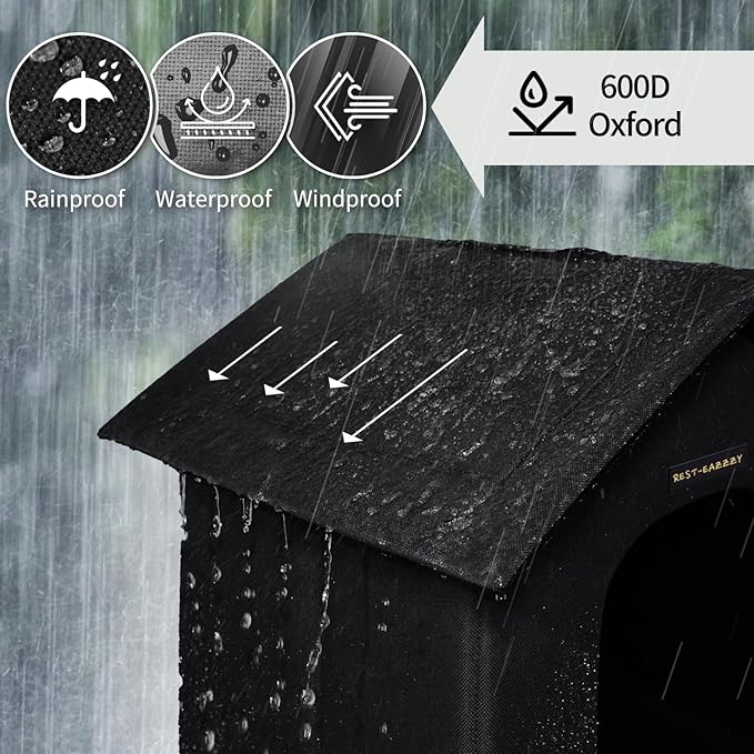 Rest-Eazzzy Outdoor Cat House, Feral Cat House Insulated with Mat and Clip, Weatherproof and Insulated, Cat Beds for Cats Kittens Puppies, Never Blow Away (Black, M 13" X 17" X 20")