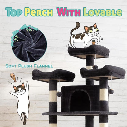 SHA CERLIN 73in Fan-Shaped Corner Cat Tower for Save Space/Multi-Level Tall Cat Tree for Indoor Kitties/Condo with Baskets/Cozy Perches/Sisal Scratching Posts/Pet Activity House/Dark Grey