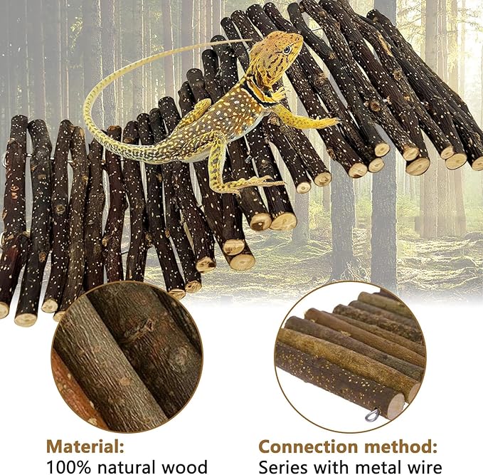 Hamiledyi 3pcs Large Reptile Hides Bearded Dragon Hide Bendable Climbing Bridge Wood Tunnel Tortoise Hut Lizard Hiding Cave for Snake Turtle Gecko Chameleon (15.8" x 7.9")