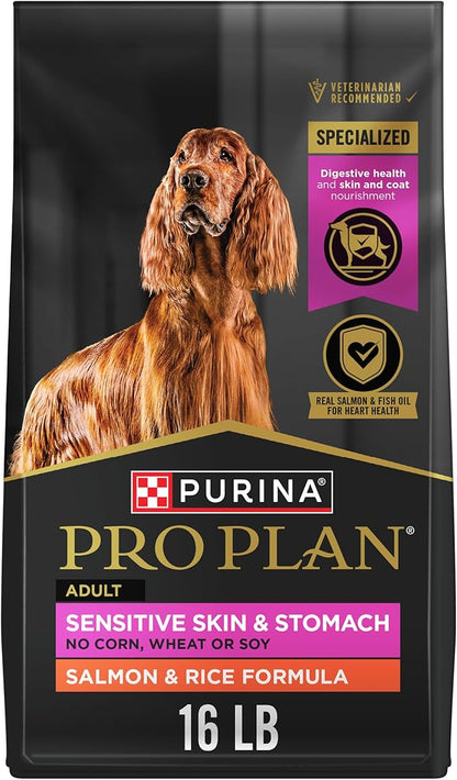 Purina Pro Plan Sensitive Skin and Stomach Dog Food Dry, Adult Salmon & Rice Formula, Digestive Health - 16 lb. Bag