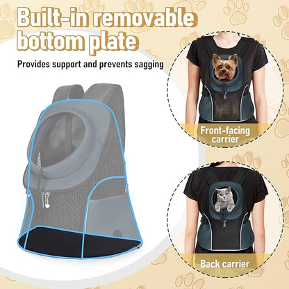 WOYYHO Pet Dog Carrier Backpack Small Dog Front Backpack Ventilated Mesh Dog Travel Back Pack with Safety Belt for Travel Hiking Cycling Outdoor Adventures (Size M: 5-9 lbs, Dark Gray)