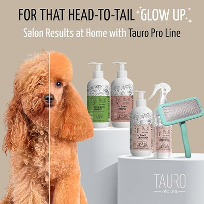 Tauro Pro Line Wooden Deshedding Dog Brush for Long Goldendoodle, Labradoodle & Poodle Hair - Mint Slicker Brush for Dog & Cat Grooming - Rectangular Flexible Cushion & Non-Slip Grip, L