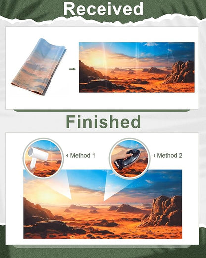 Breling 4 Pcs 48 x 18 Inch Reptile Habitat Background with Nano Glue Gobi Sun Cactus Stone and Green Tree Fern Stream Terrarium Background Polyester Durable Aquarium Accessories