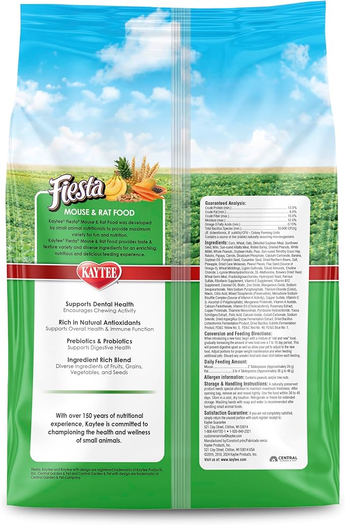 Kaytee Fiesta Mouse & Rat Food, Nutritious and Fun Blend, Supports Dental Health and Digestion, 2 pounds