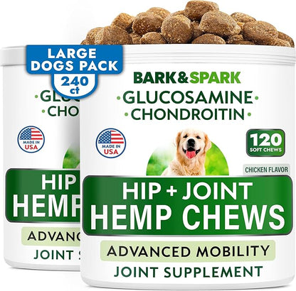Hemp Chews Dogs Hip Joint Pain Relief - Glucosamine Chondroitin Hemp Treats for Joint Health - Dog Joint Supplement Large Breed & Small - Hemp Oil Pill - Canine Vitamin Treat Old Dog (240Ct/Chicken)
