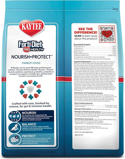 Kaytee Forti-Diet Pro Health Nourish+Protect Parrot Food, Comprehensive Nutrition Backed by Science, Digestive Health, Immune Support, 5 pounds
